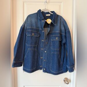 oversized, dark wash denim button-down jacket NWT Promesa Medium